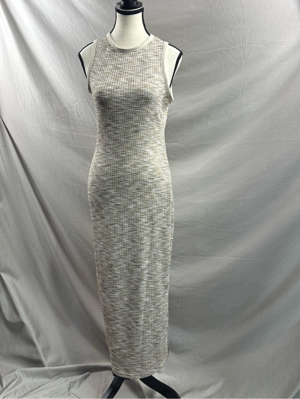 Ribbed Space-Dye Bodycon Dress with Contrast Trim Brown - Picture 7 of 8
